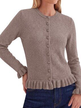 Chic Women's Ruffle Cardigan Sweater - Trendy Button Down Autumn Top
